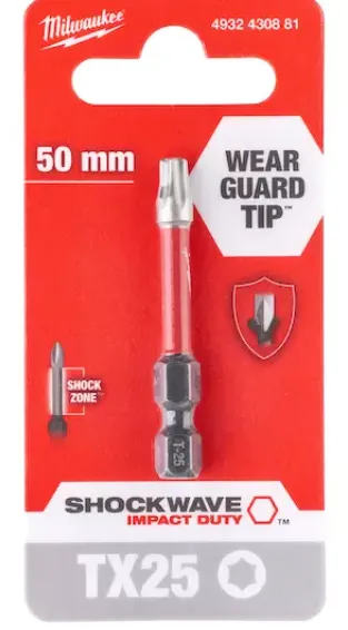 [4932430881] Milwaukee Embouts de vissage SHOCKWAVE TX25 50 mm