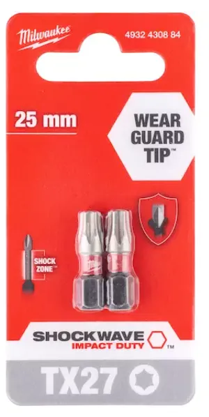 [4932430884] Milwaukee Embouts de vissage SHOCKWAVE TX27 25 mm (2 piéces)