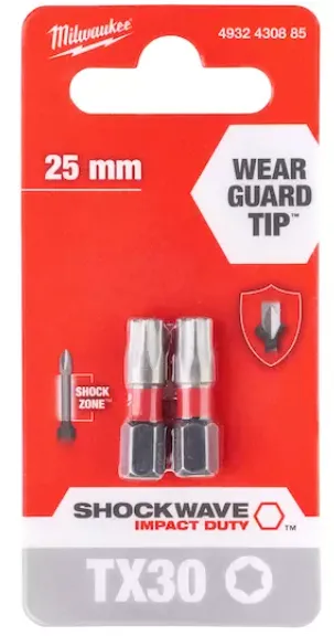 [4932430885] Milwaukee Embouts de vissage SHOCKWAVE TX30 25 mm (2 piéces)