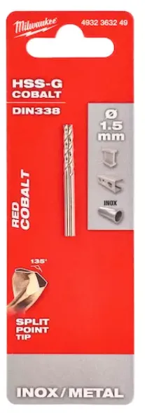 [4932363249] Milwaukee Foret à métaux HSS-G Cobalt 1,5 x 40 mm (2 pièces)
