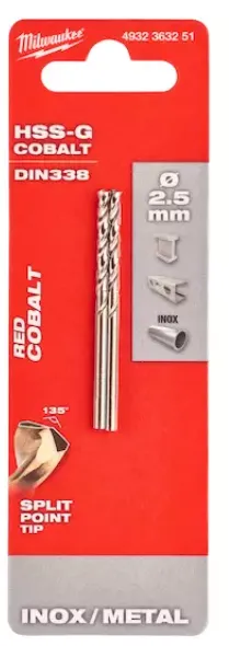 [4932363251] Milwaukee Foret à métaux HSS-G Cobalt 2,5 x 57 mm (2 pièces)