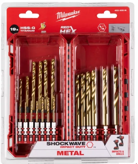 [4932493866] Milwaukee SET 19 FORETS MÉTAUX HSS-G RED HEX