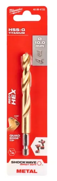 [48894723] Milwaukee Foret à métaux SHOCKWAVE RED HEX HSS-G Ti. 10 mm