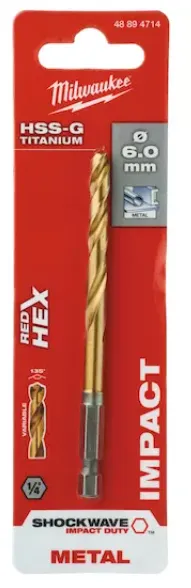 [48894714] Milwaukee Foret à métaux SHOCKWAVE RED HEX HSS-G Ti. 6 mm
