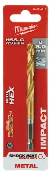 [48894719] Milwaukee Foret à métaux SHOCKWAVE RED HEX HSS-G Ti. 8 mm